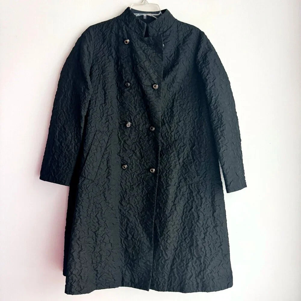 Vintage Irving Posluns  Crinkled Textured Nylon Balck 3/4 Lenght Jacket L